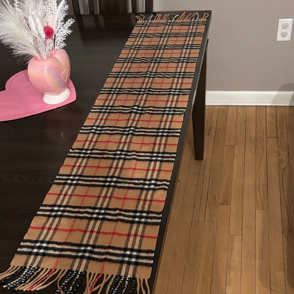 Authentic 100% Cashmere Camel Checkered Wool Scarf - Picture 3 of 4